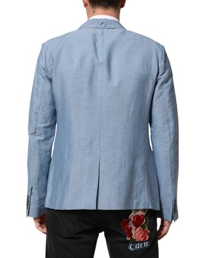 Dolce & Gabbana Light Blue Linen Double Breasted Men's Blazer Jacket