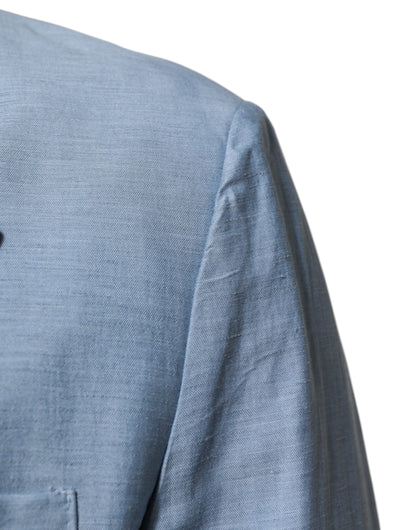 Dolce & Gabbana Light Blue Linen Double Breasted Men's Blazer Jacket