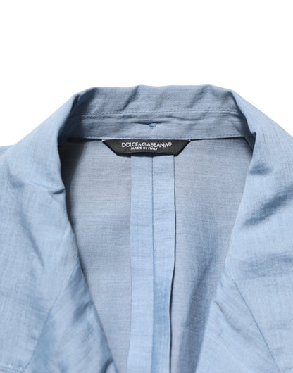 Dolce & Gabbana Light Blue Linen Double Breasted Men's Blazer Jacket