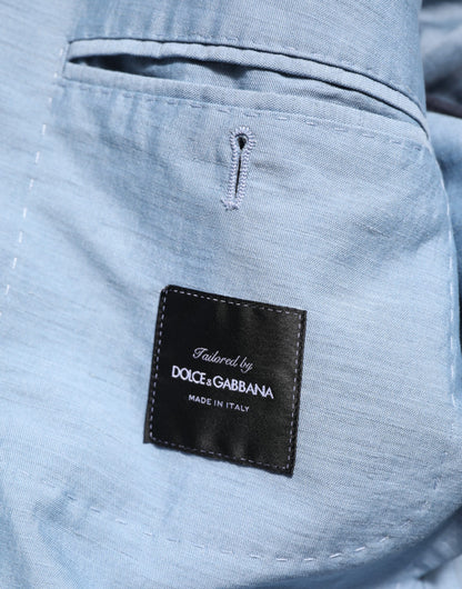Dolce & Gabbana Light Blue Linen Double Breasted Men's Blazer Jacket