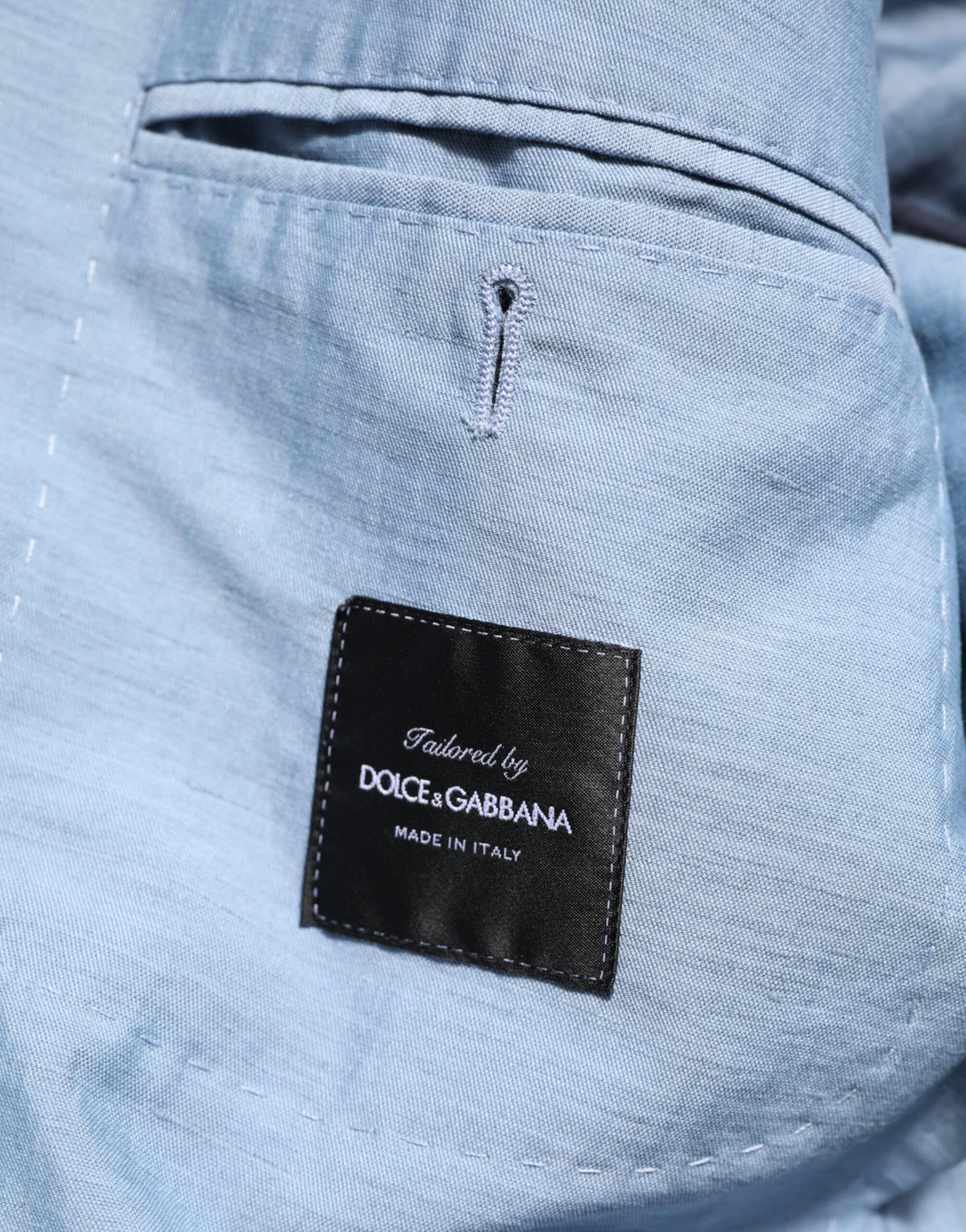 Dolce & Gabbana Light Blue Linen Double Breasted Men's Blazer Jacket