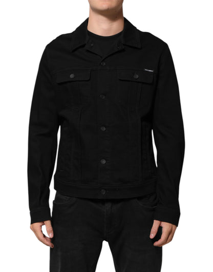 Dolce & Gabbana Black Cotton Denim Stretch Giubbotto Jacket