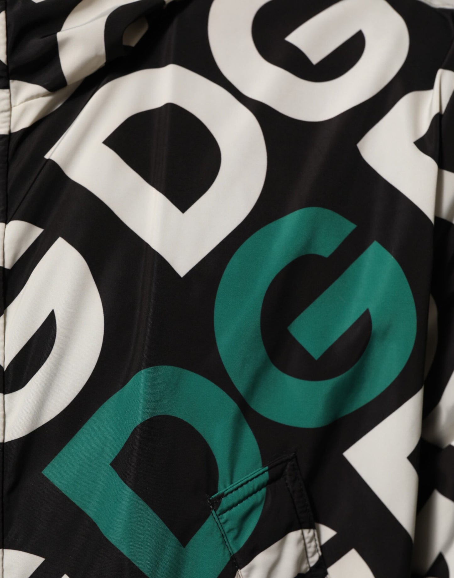 Dolce & Gabbana Black White Logo Print Hooded Coat for Men