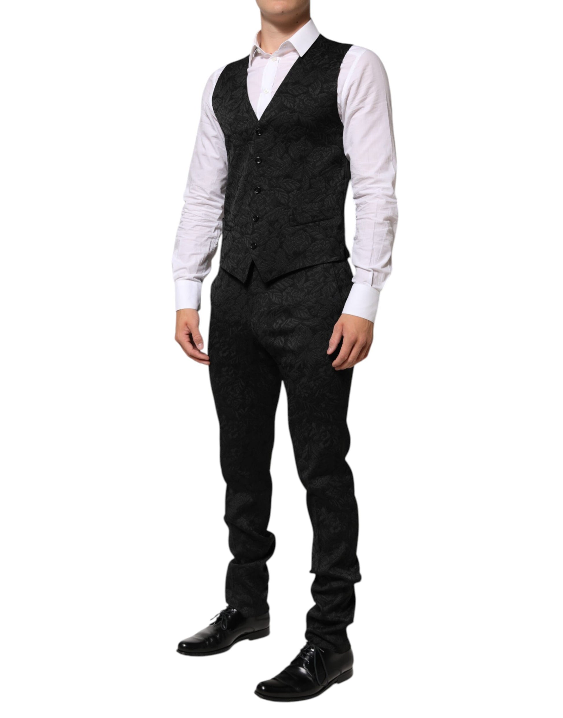 Dolce & Gabbana Black 3 Piece Brocade Jacquard Suit MARTINI