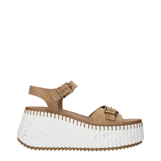 Chloé Nama Brown Leather Wedge Sandals