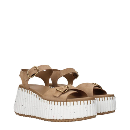 Chloé Nama Brown Leather Wedge Sandals
