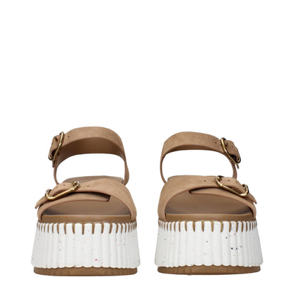 Chloé Nama Brown Leather Wedge Sandals