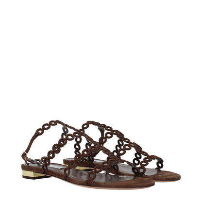 Aquazzura Brown Leather Flat Sandals