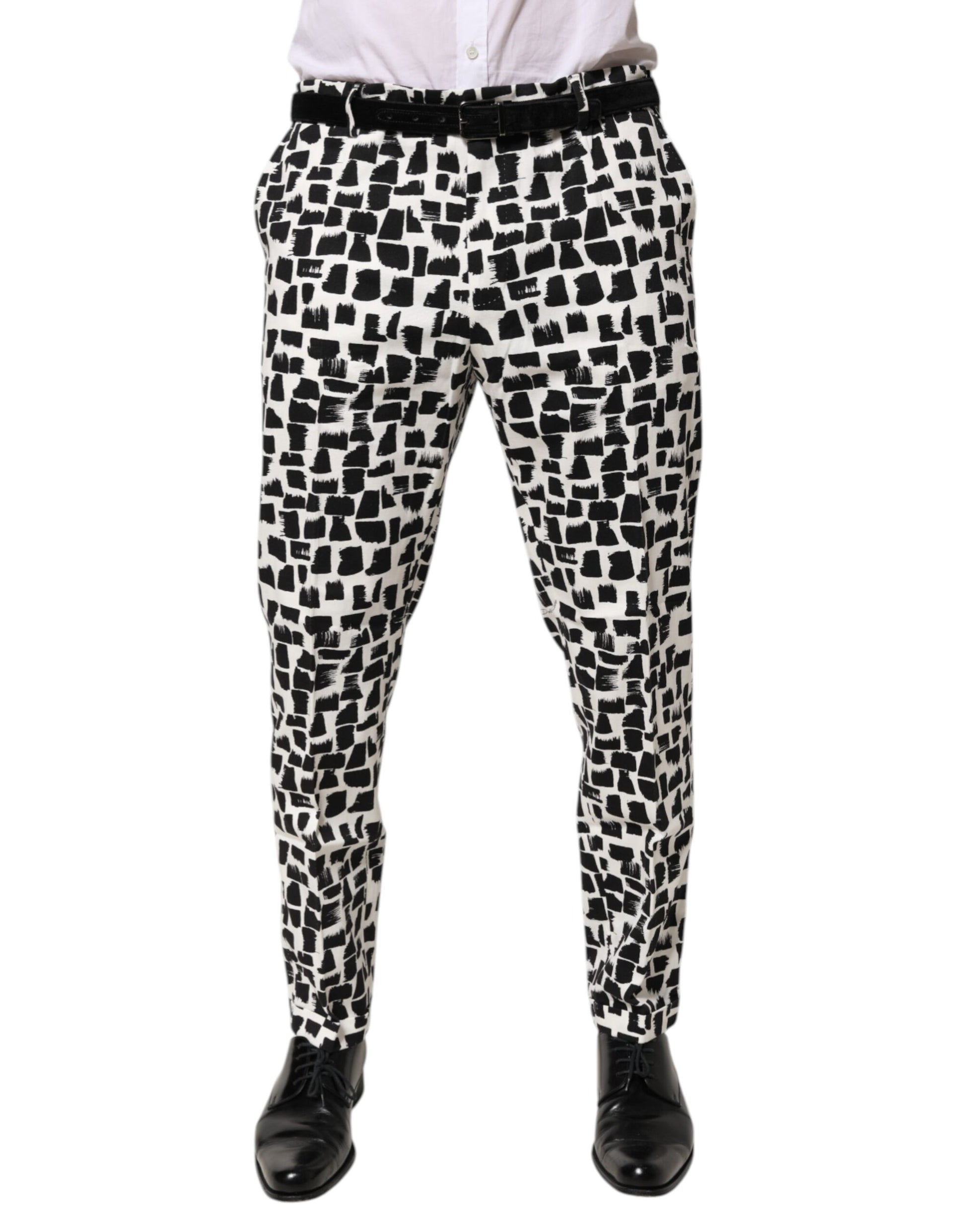 Dolce & Gabbana Black White Abstract Print Cotton Blend Pants