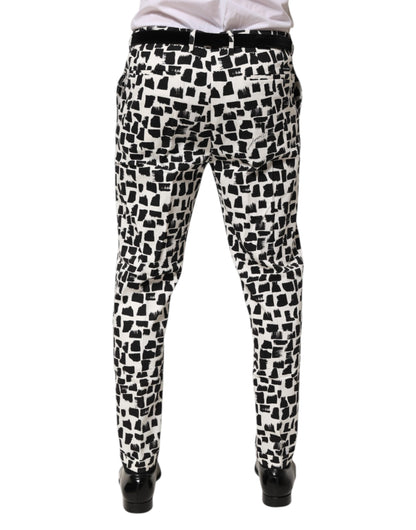 Dolce & Gabbana Black White Abstract Print Cotton Blend Pants