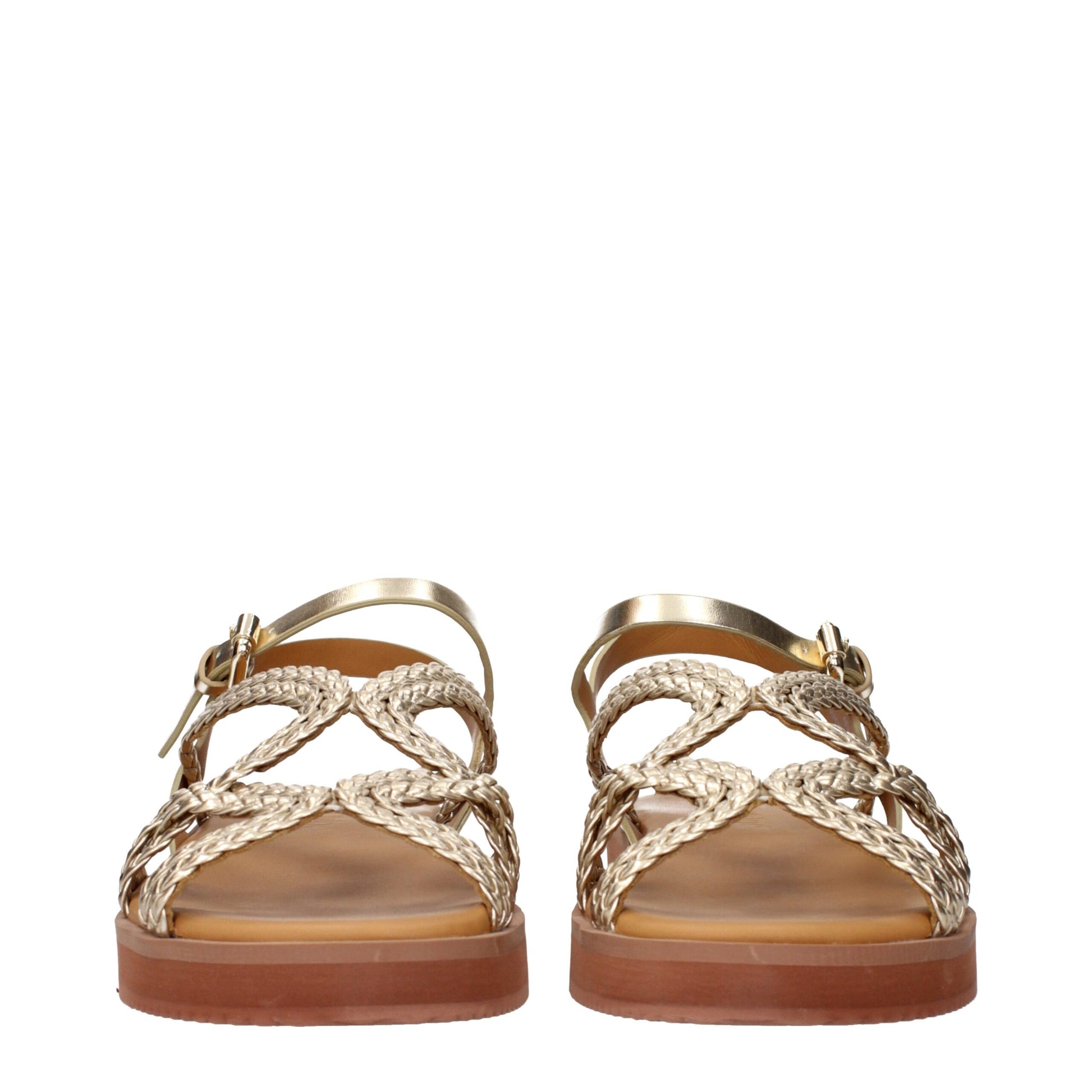 See By Chloé Gold Faux Leather Flat Sandals