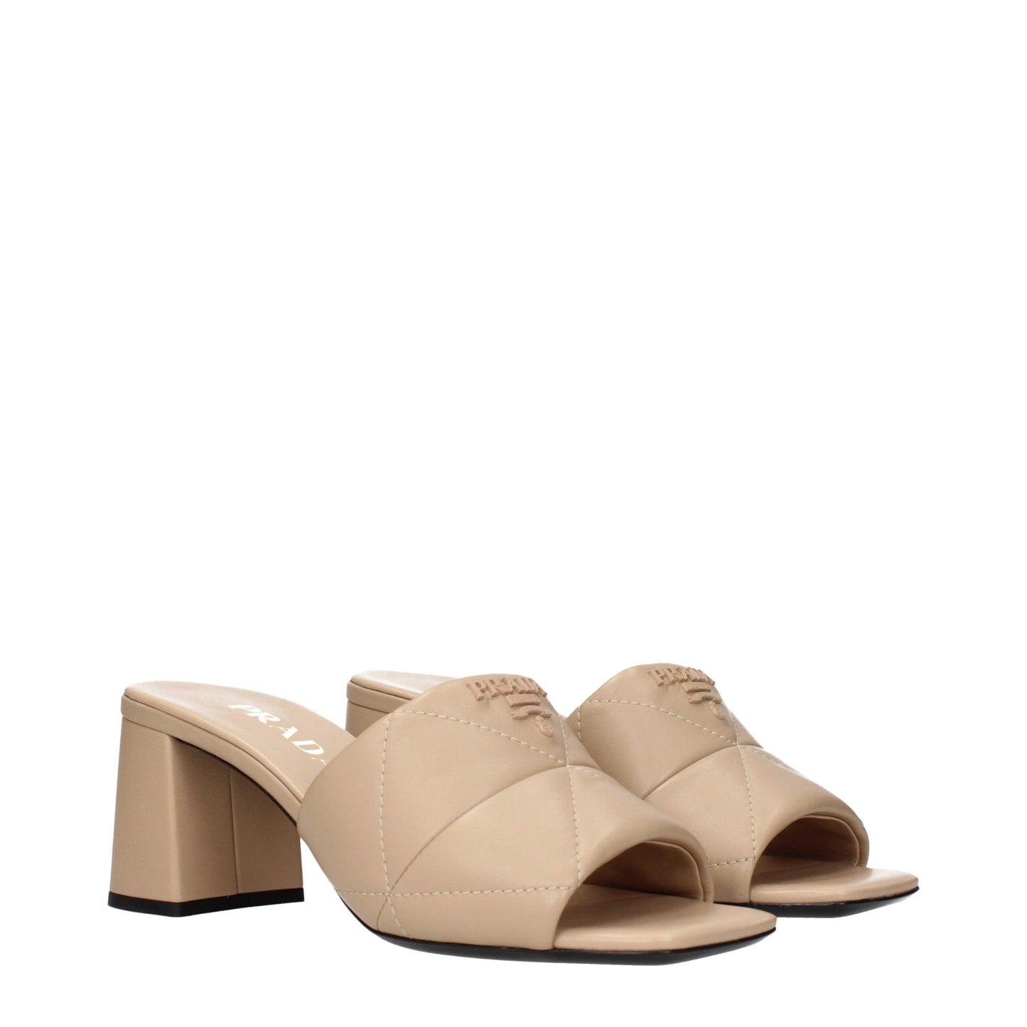 Prada Beige Leather Slip On Sandals
