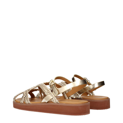 See By Chloé Gold Faux Leather Flat Sandals