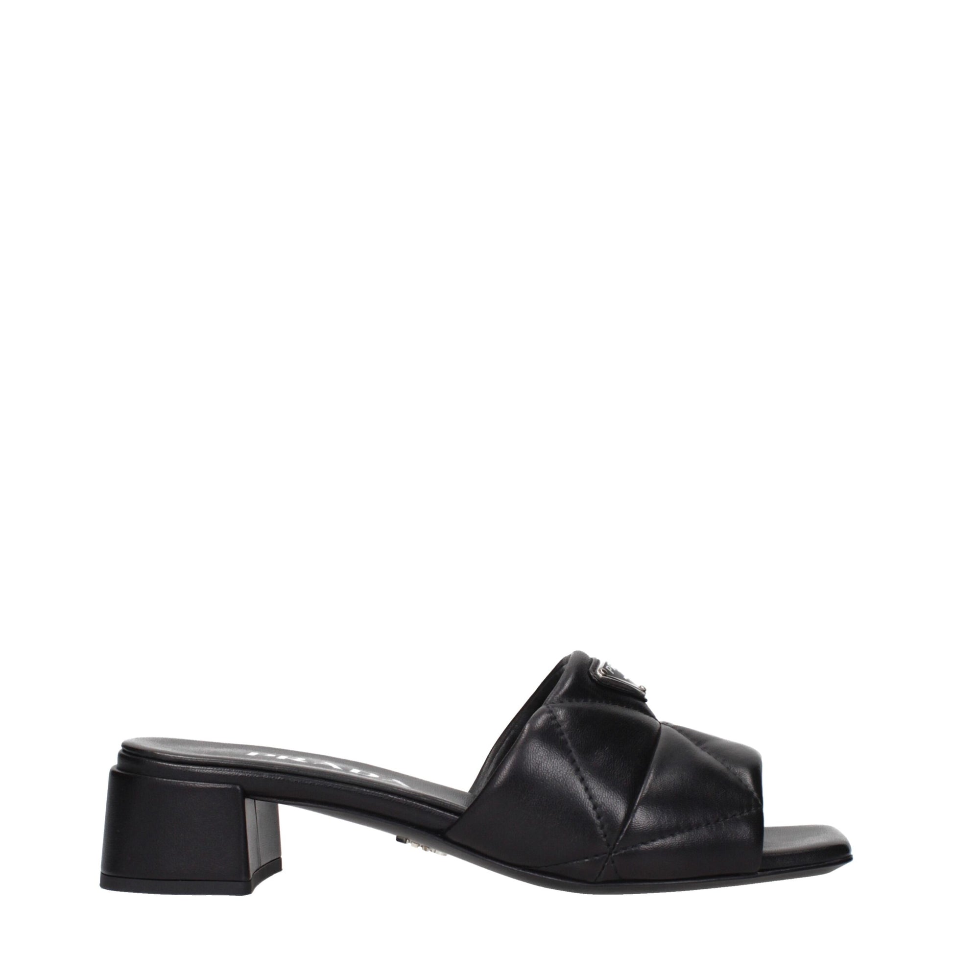 Prada Black Leather Flat Sandals for Women