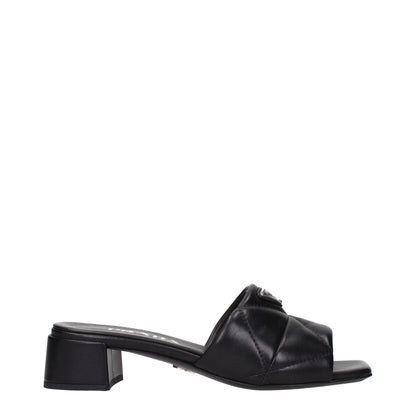 Prada Black Leather Flat Sandals for Women