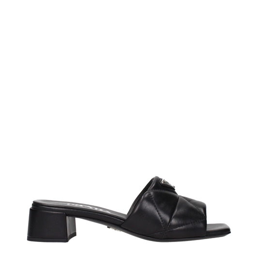 Prada Black Leather Flat Sandals for Women