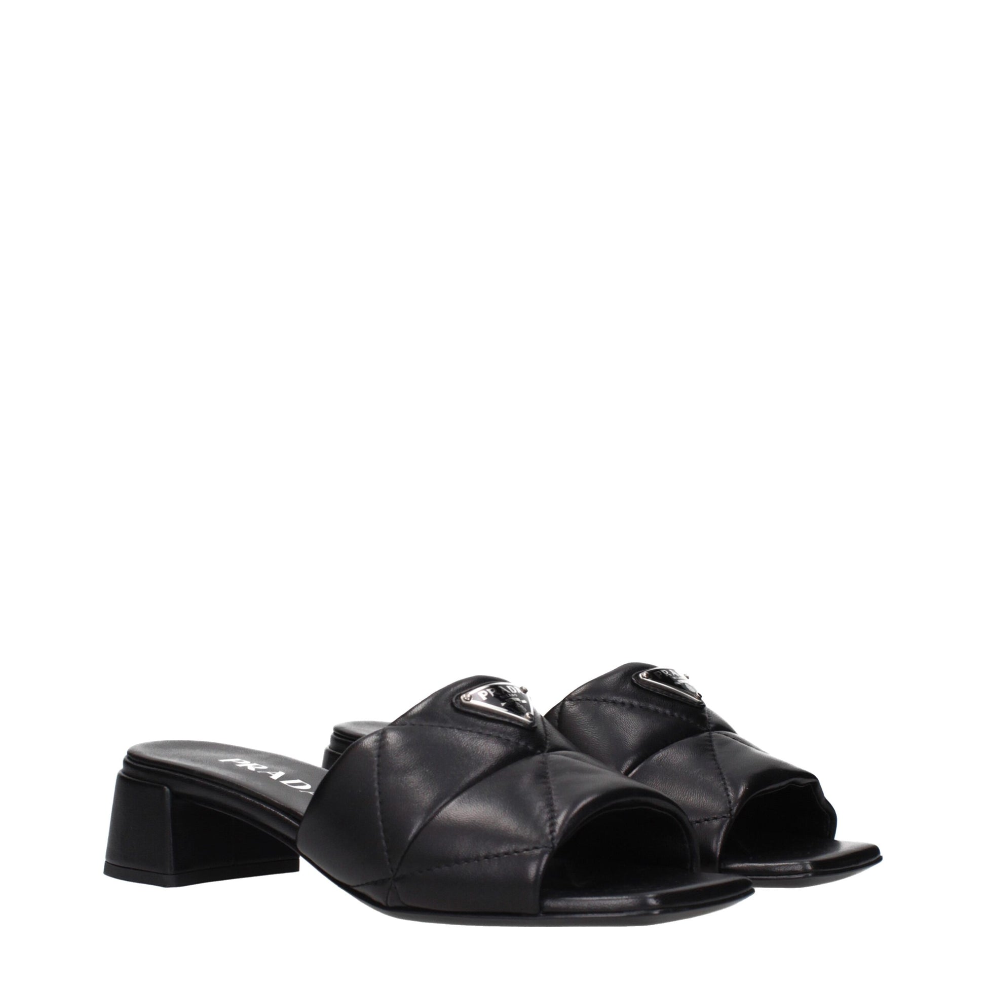 Prada Black Leather Flat Sandals for Women