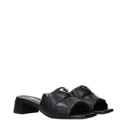 Prada Black Leather Flat Sandals for Women