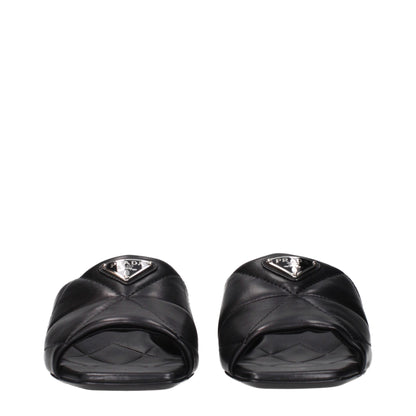 Prada Black Leather Flat Sandals for Women