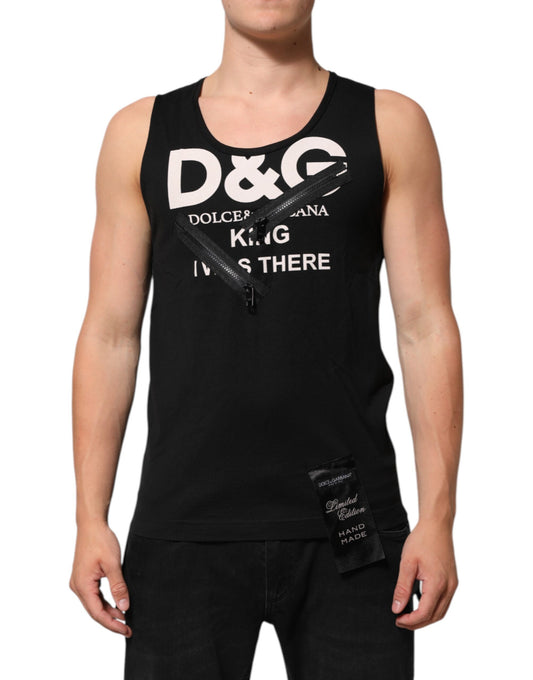 Dolce & Gabbana Black Cotton Sleeveless Tank Top with DG Logo