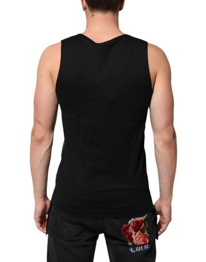 Dolce & Gabbana Black Cotton Sleeveless Tank Top with DG Logo