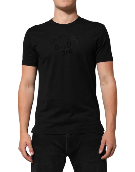Dolce & Gabbana Black Cotton Velvet Logo Print Men's T-shirt