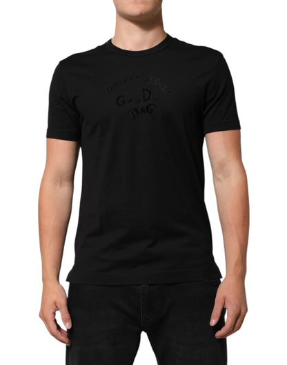 Dolce & Gabbana Black Cotton Velvet Logo Print Men's T-shirt