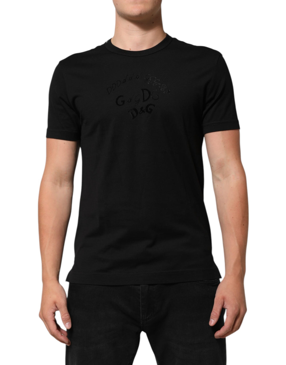 Dolce & Gabbana Black Cotton Velvet Logo Print Men's T-shirt