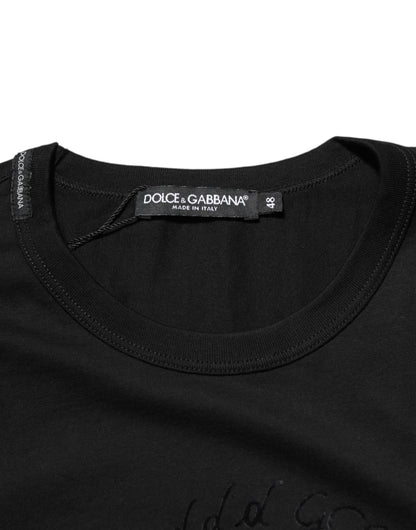 Dolce & Gabbana Black Cotton Velvet Logo Print Men's T-shirt