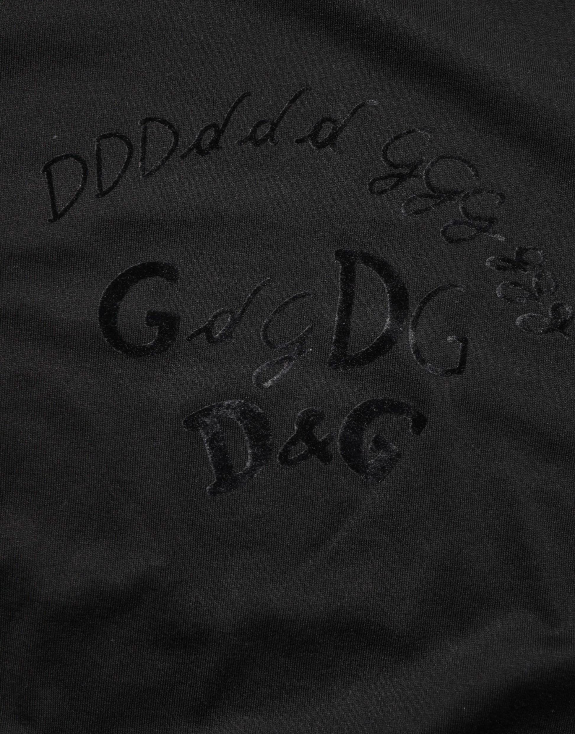Dolce & Gabbana Black Cotton Velvet Logo Print Men's T-shirt