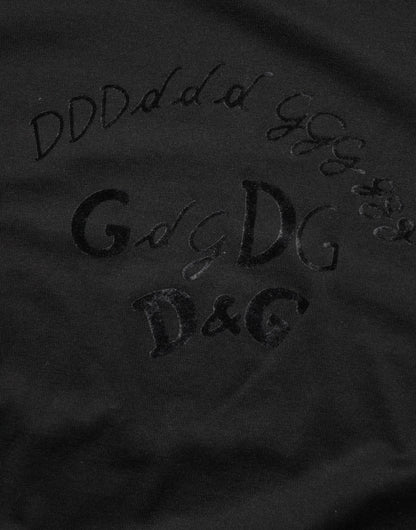 Dolce & Gabbana Black Cotton Velvet Logo Print Men's T-shirt
