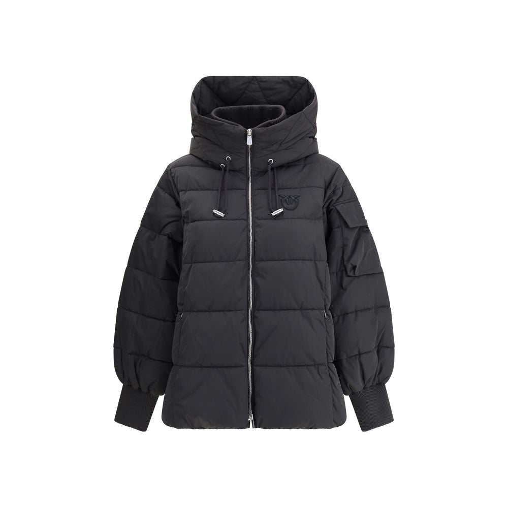 PINKO Black Logo Down Hooded Puffer Jacket
