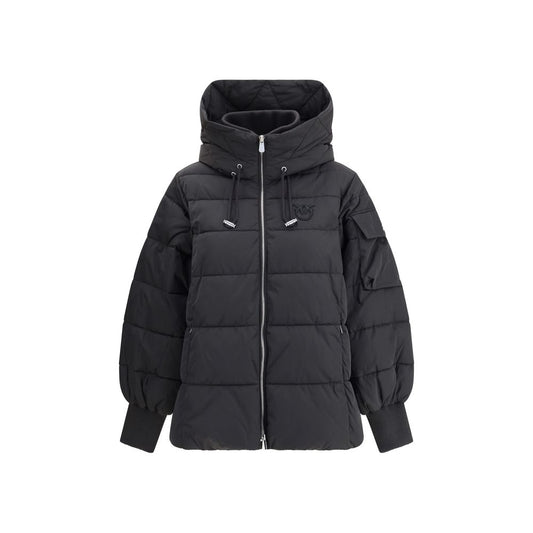 PINKO Black Logo Down Hooded Puffer Jacket