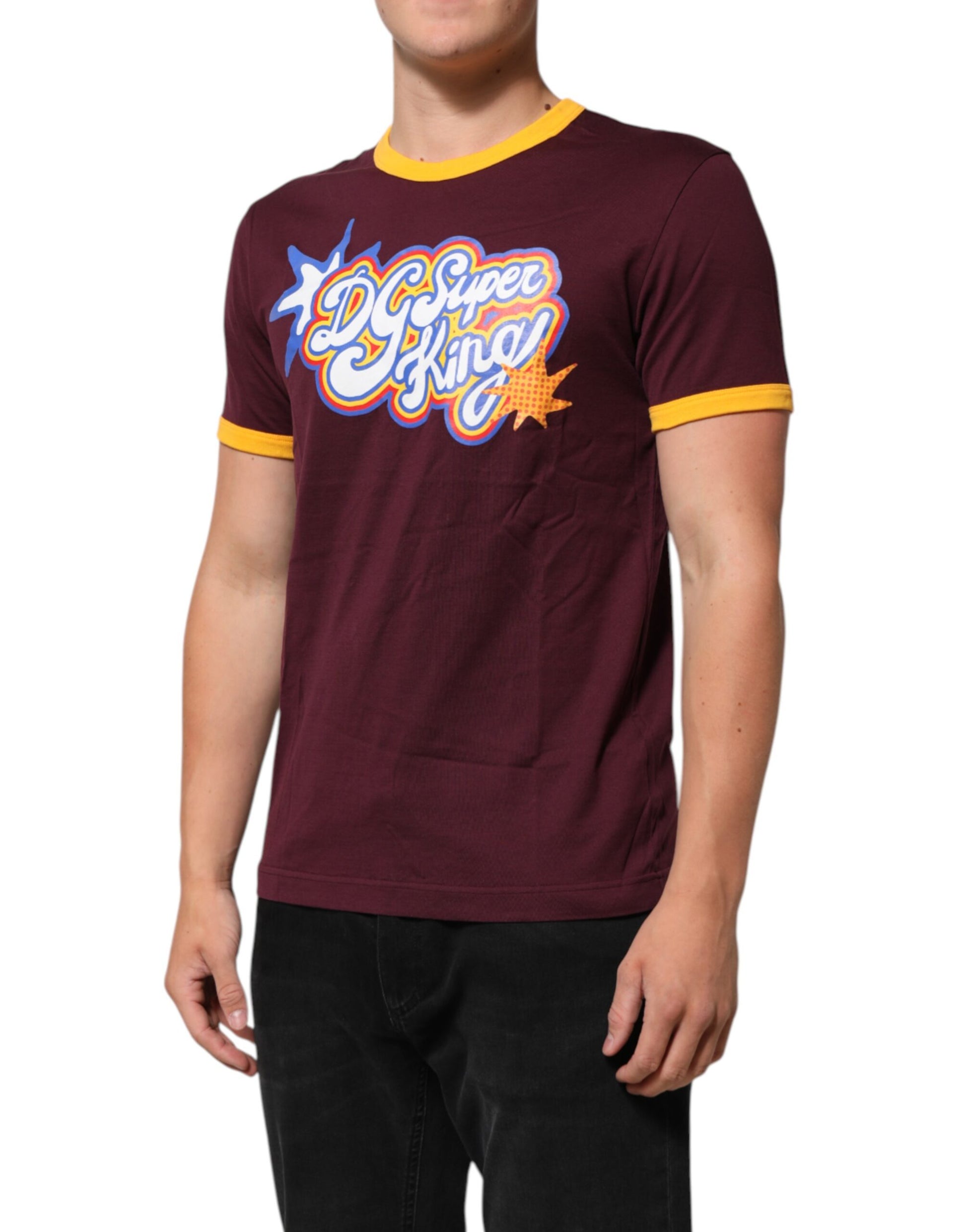 Dolce & Gabbana Burgundy Cotton DG Super King Logo T-Shirt