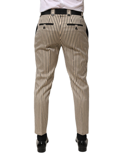 Dolce & Gabbana Beige Black Striped Cotton Slim Fit Trousers