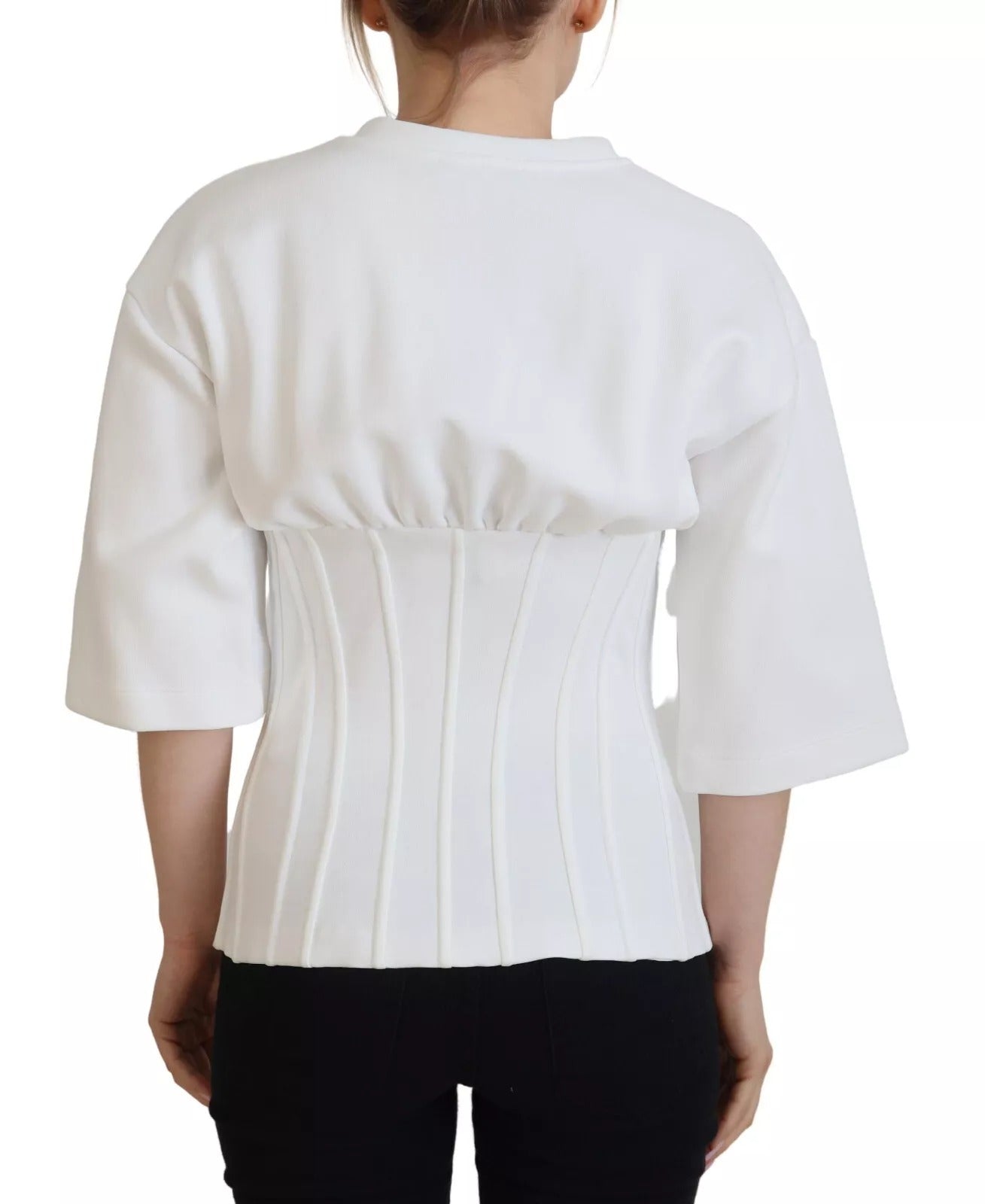 Dolce & Gabbana White Cotton Corset Stretch Top T-Shirt