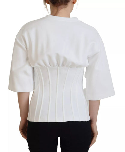 Dolce & Gabbana White Cotton Corset Stretch Top T-Shirt