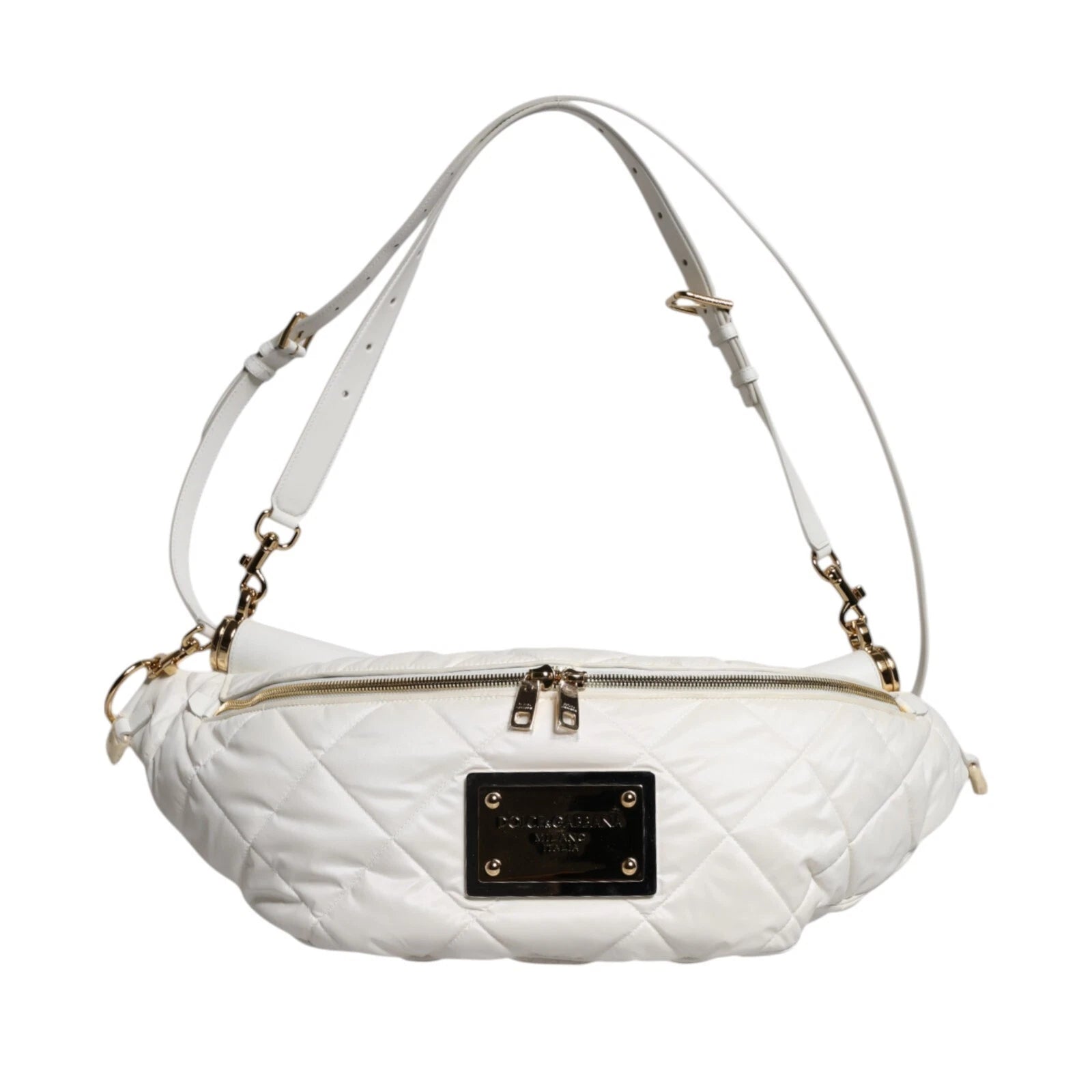 Dolce & Gabbana White Quilted Logo 90's Sicily Bum Bag
