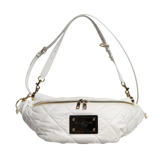 Dolce & Gabbana White Quilted Logo 90's Sicily Bum Bag