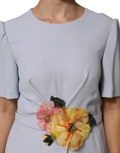 Dolce & Gabbana Light Blue Viscose Blend Floral Applique Dress