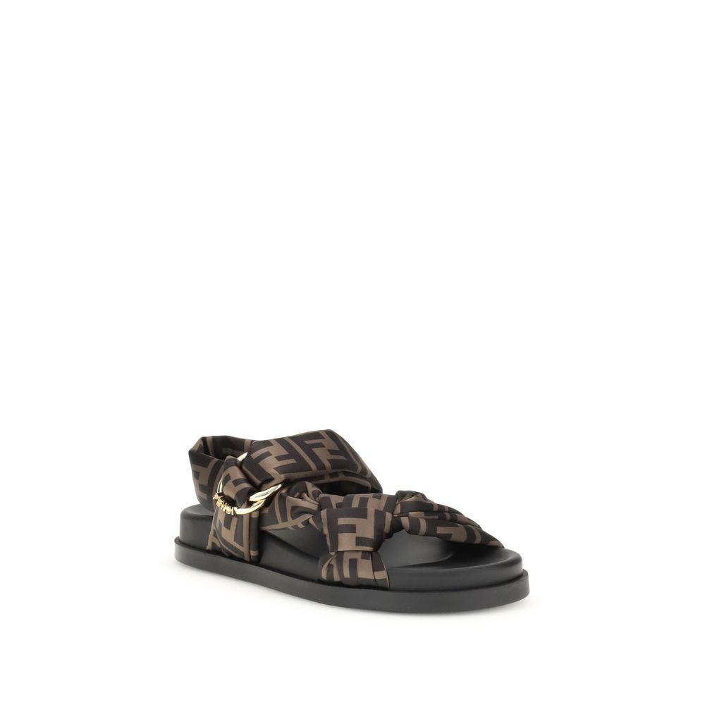 Fendi Brown FF Feel Satin Sandals