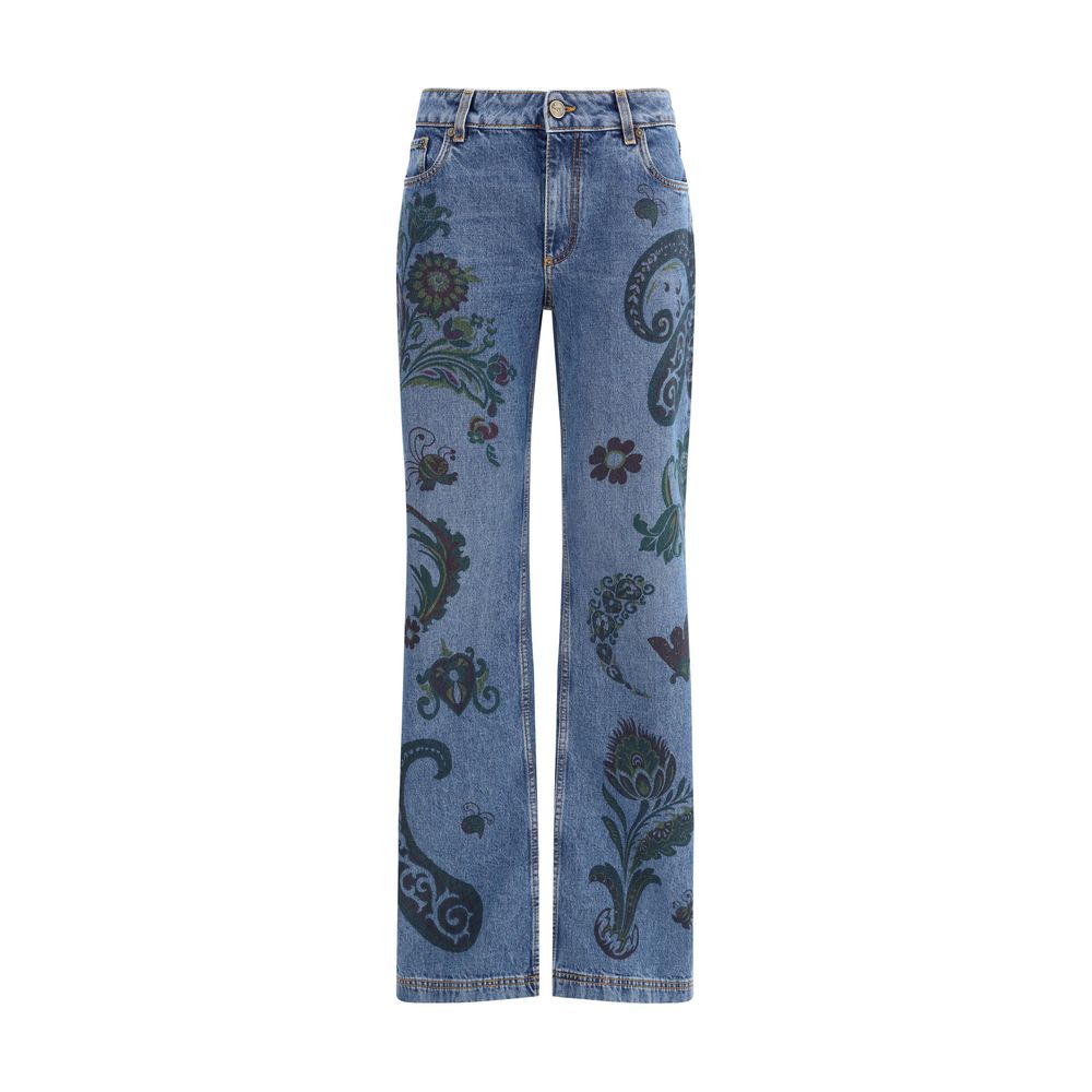 Etro Flower and Bee Print Flare Jeans