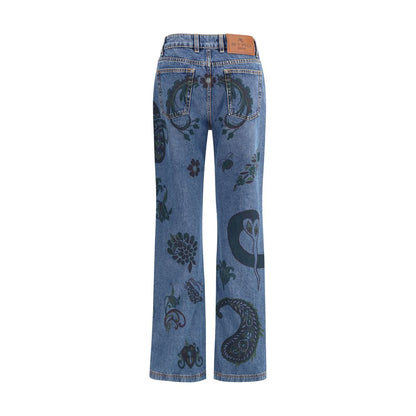 Etro Flower and Bee Print Flare Jeans
