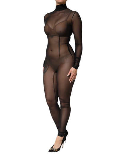 Dolce & Gabbana Black Sheer Mesh Long Sleeve Jumpsuit/Catsuit