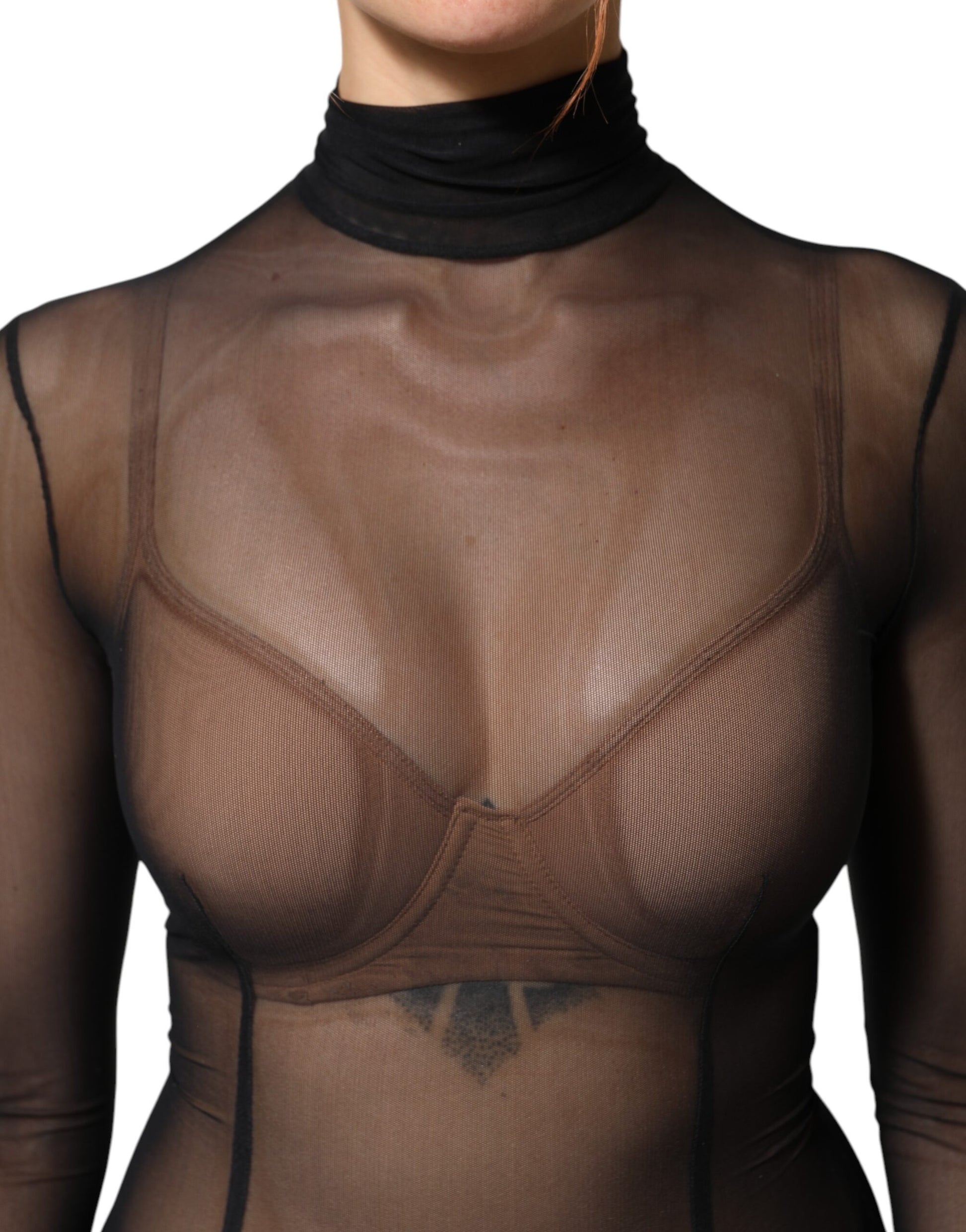 Dolce & Gabbana Black Sheer Mesh Long Sleeve Jumpsuit/Catsuit