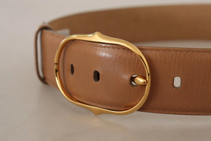 Dolce & Gabbana Brown Leather Gold Metal Oval Buckle Belt