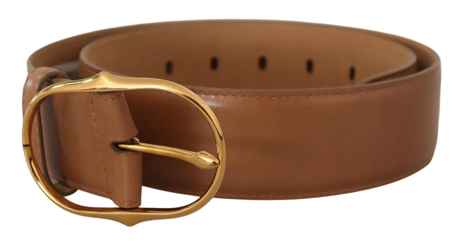 Dolce & Gabbana Brown Leather Gold Metal Oval Buckle Belt