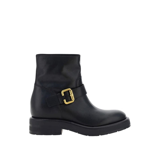 Chloé Black Coddington Biker Boots with Gold Buckle