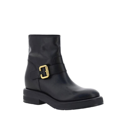 Chloé Black Coddington Biker Boots with Gold Buckle