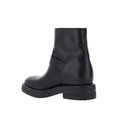 Chloé Black Coddington Biker Boots with Gold Buckle